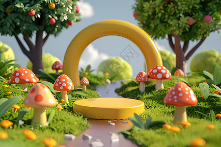 创意蘑菇和树木背景图片