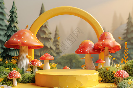 野生蘑菇拱门边上长满蘑菇设计图片