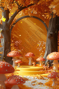 魔幻森林中的小蘑菇高清图片