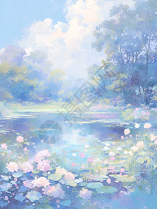 唯美的春日池塘背景图片