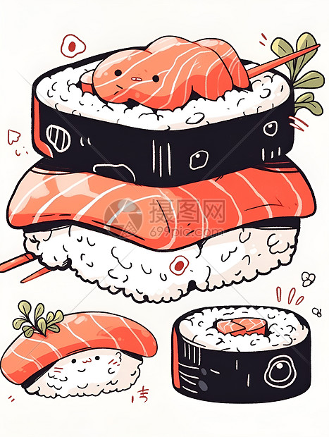 欢快可爱的寿司插图图片
