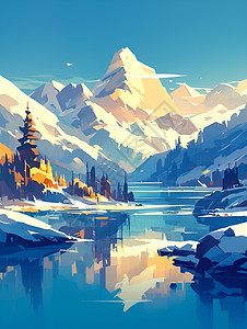 白雪皑皑山水风景图片