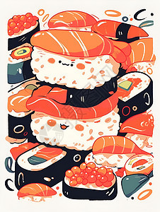 可爱的寿司角色插画图片