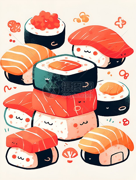 设计的可爱寿司插图图片