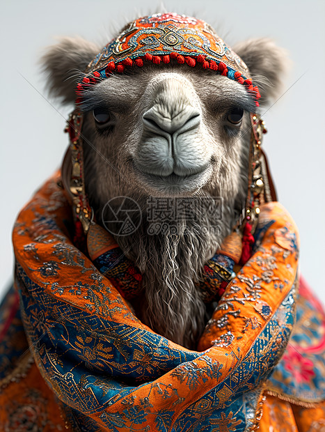穿戴丝绸的骆驼图片