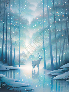 白雪皑皑中的丛林野鹿图片