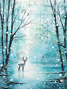 冬日林中的鹿背景图片