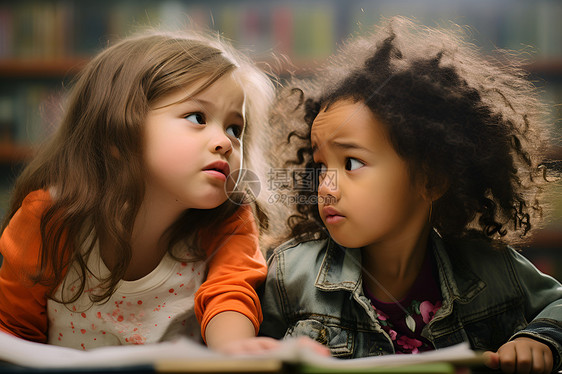 图书馆看书的小女孩图片