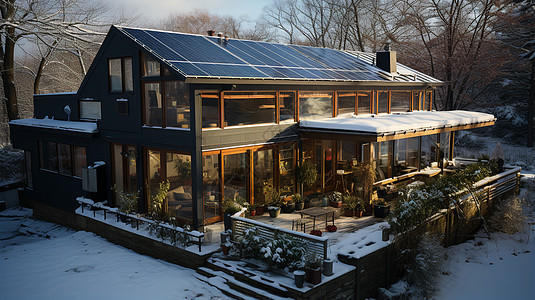 高端科技房屋上的太阳能电池板背景