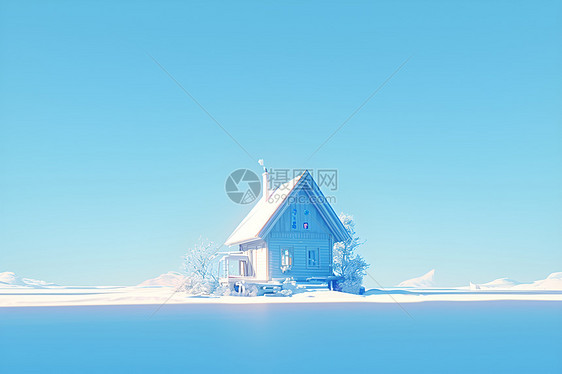阳光下的蓝色小屋图片