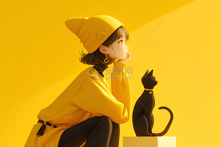 阳光中的少女与小猫图片