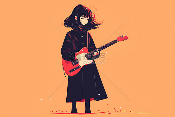 黑衣的吉他少女图片