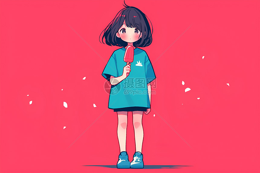 卡通少女和雪糕图片