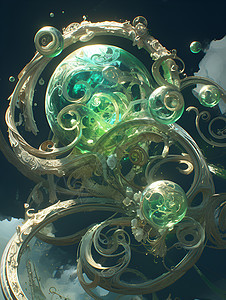 镶嵌绿色珠子的工艺品图片