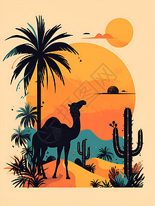 沙漠中的骆驼奇观背景图片