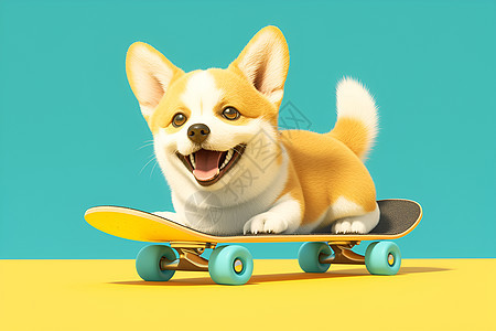狗狗开心地骑着滑板图片