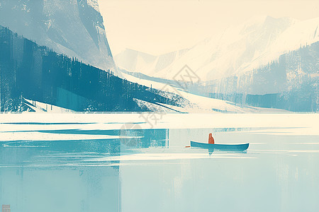 山脉湖泊中的小人背景图片