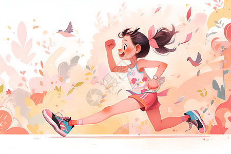 少女奔跑的绘画图片