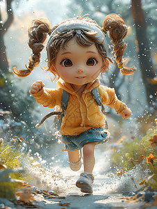 跑步森林奔跑的小女孩设计图片