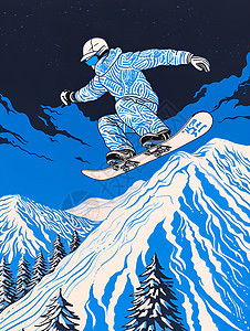 飞跃冰雪的滑雪者图片