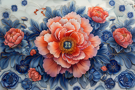 青花白瓷花卉图案背景图片