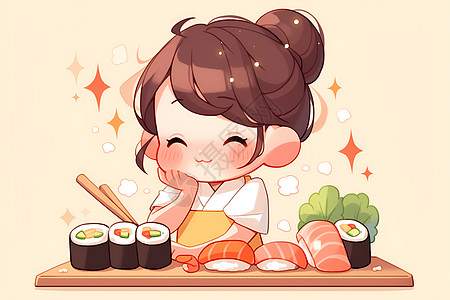 日式寿司可爱寿司师傅插画