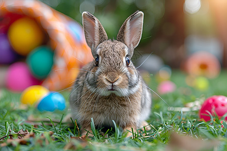 在草坪上玩耍的兔子图片