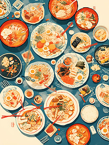 美食佳肴桌上的盛宴背景图片