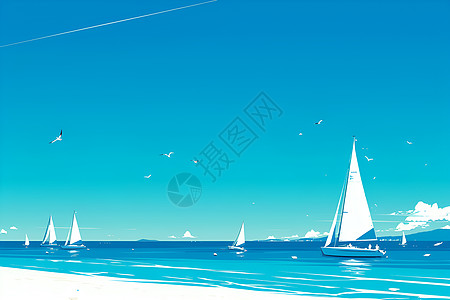 问答形式蓝蓝的天空下形式的帆船插画