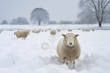 乡野飘雪和羊群图片
