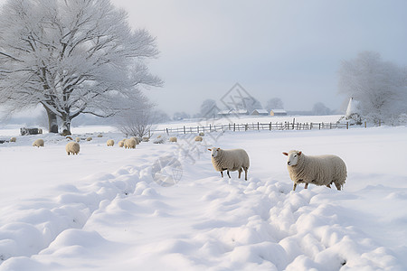 羊群穿越雪地图片