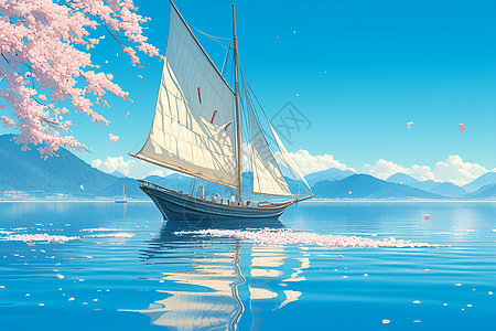 湖中的帆船背景图片