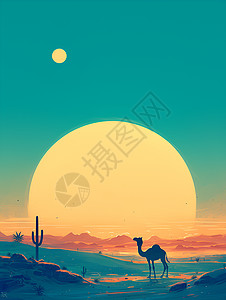 夕阳背景下的骆驼图片