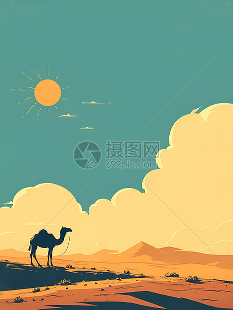巨大白云前的骆驼图片