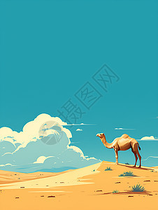 白云下的骆驼和小草图片