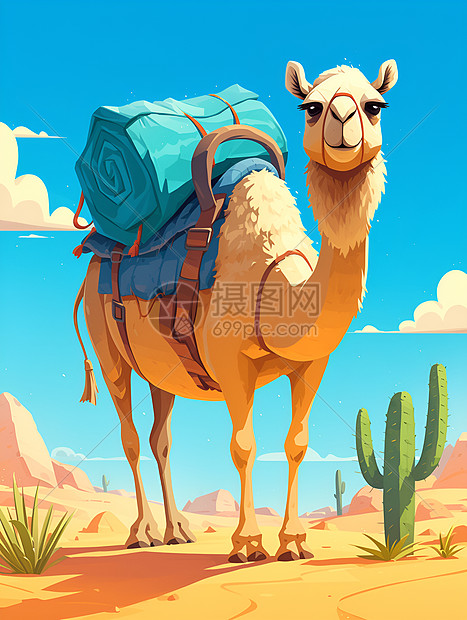 阳光下背行李的骆驼图片