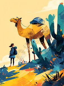 骆驼和小女孩图片