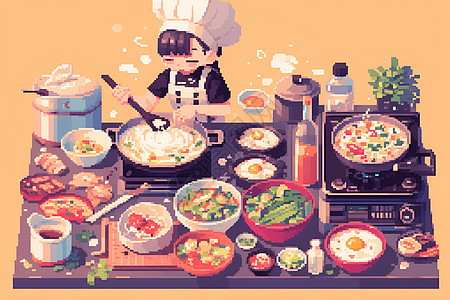 烹饪食物的卡通厨师图片