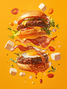 食材丰富的美味汉堡图片