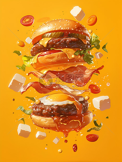 食材丰富的美味汉堡图片