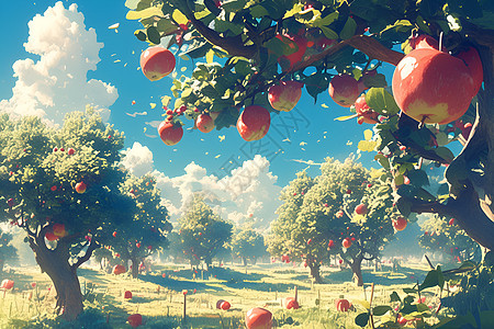 草地上的苹果树背景图片