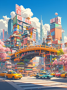 彩色的城市建筑图片