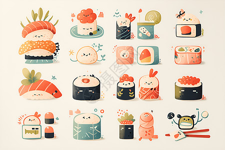 美味寿司插画图片
