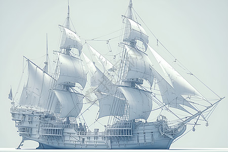 展示的帆船插画图片