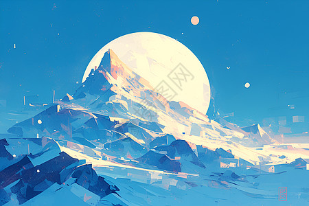 九寨风景绘画的雪山风景插画