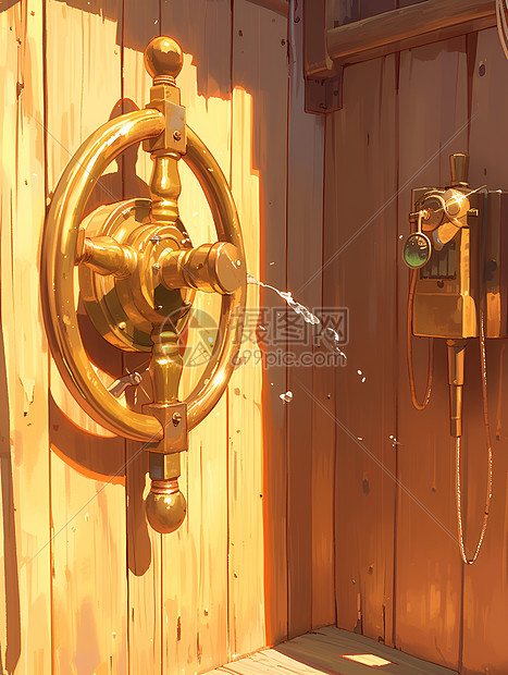 木制船的抛光黄铜图片