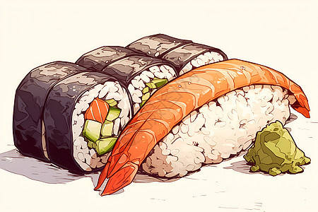 日料师傅健康美味的食物寿司插画