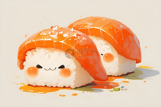 可爱的寿司角色插图图片