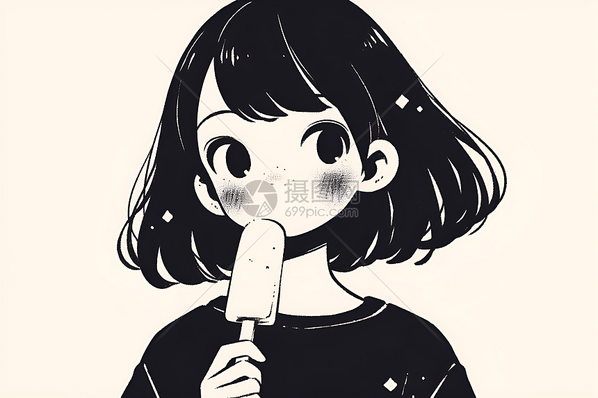 卡通少女吃冰棍图片