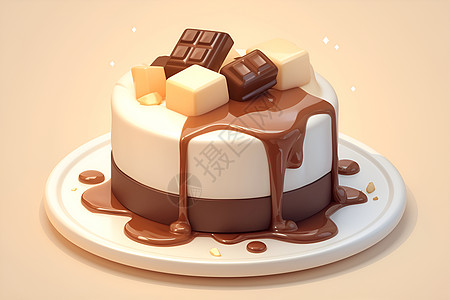 巧克力脆一盘巧克力蛋糕插画